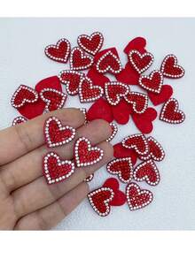 5/10颗红色心形水钻，DIY发饰、手机壳、服装装饰、毛毡工艺贴纸，适用于房间装饰、婚礼、生日、情人节（不含胶水） - 彩色 - 查看 1