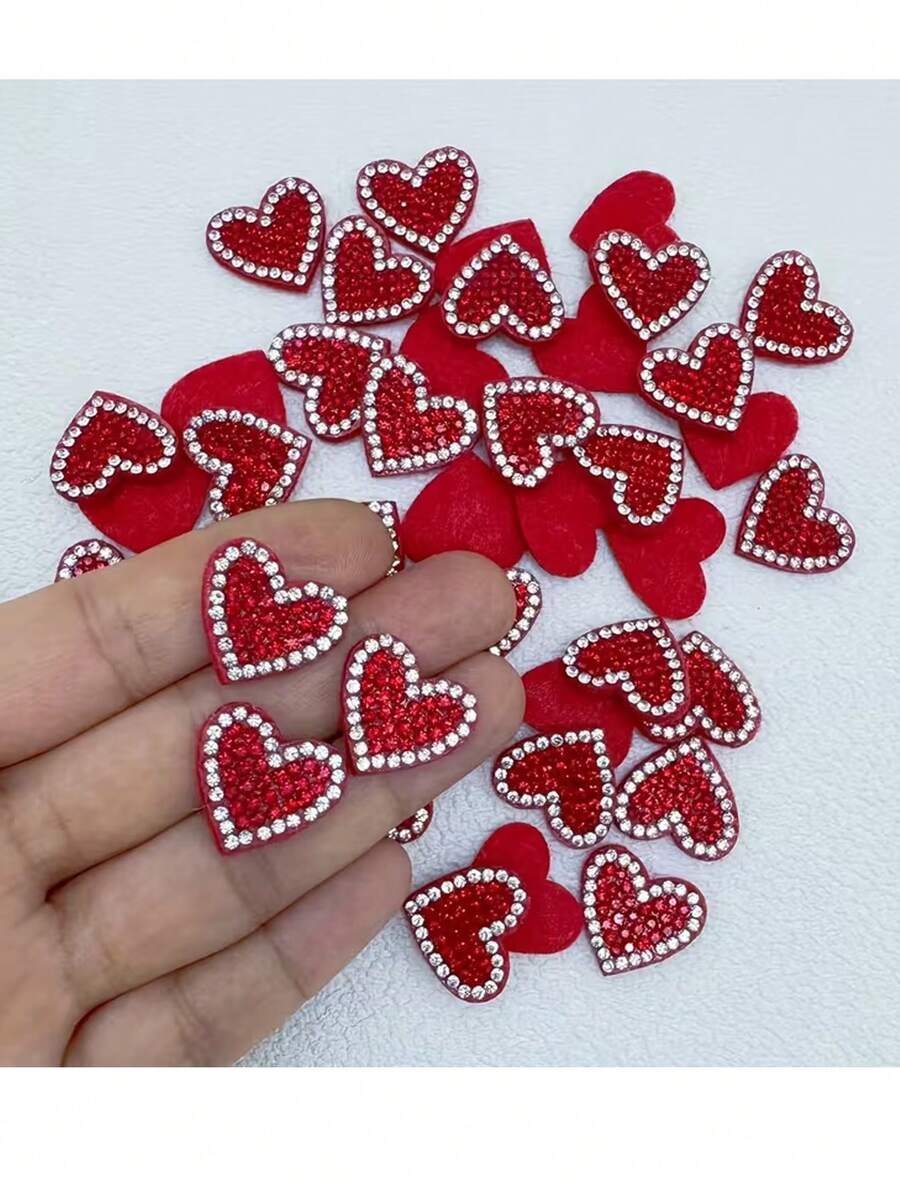 5/10颗红色心形水钻，DIY发饰、手机壳、服装装饰、毛毡工艺贴纸，适用于房间装饰、婚礼、生日、情人节（不含胶水） - 彩色 - 查看 1