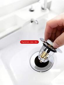 1pc Stainless Steel Universal Sink Plug, Bathroom Basin Pop-Up Drain Filter, Hair Catcher, Basin Drain Stopper Replacement Parts
