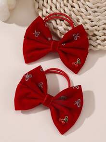2pcs/4pcs Girls Velvet Bow & Cherry Hair Accessories Set, Suitable For Daily Decoration - Multicolor - View 6