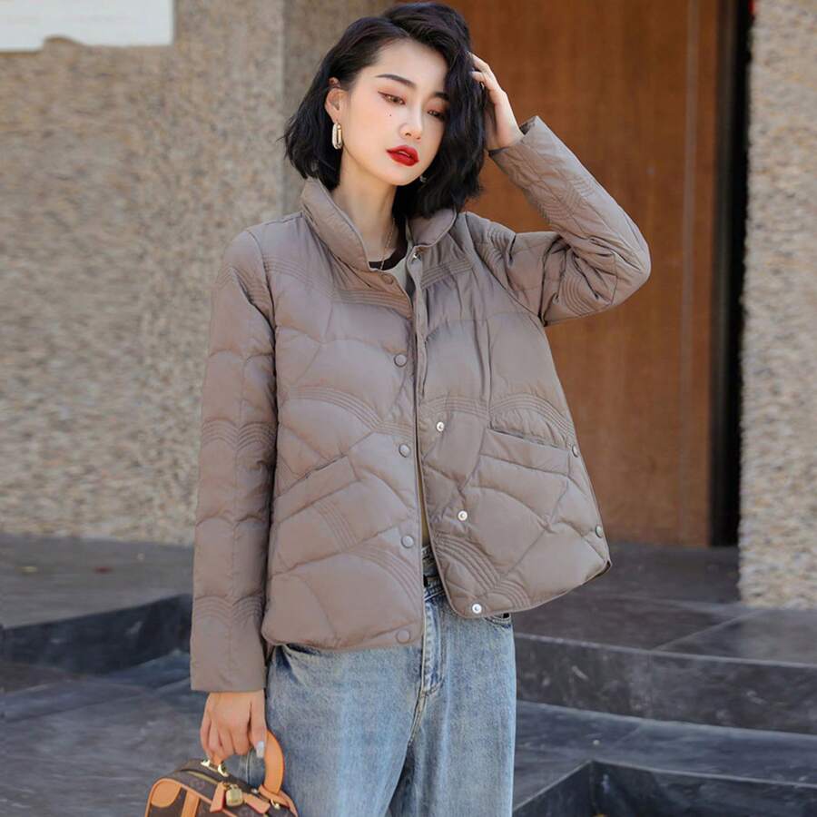 Women Outdoor Down Jackets - 灰色 - 查看 1