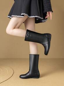 Women's Winter Faux Thermal Lined Mid-Calf Boots, Flat Heel, Tassel Decor, Middle-Aged, Black - Black - View 2