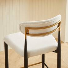 Set Of 2 French Country Style Bar Stools, Upholstered, With Ergonomic Curved Backrest, Contrasting Black And Coffee Frame And Cream Fabric Cushion, For Island/Open Bar. - Beige - View 4