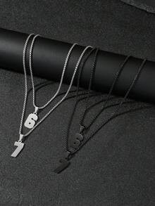 2pcs Minimalist Stainless Steel Black Arabic Number 67 Pendant Necklace Set With Stainless Steel Chain, Gift & Daily Wear For Men - Stainless Steel Number Necklace Set - View 4