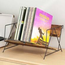 GILLAS Mueble para Vinilos Expandible, Soporte para Discos de Vinilo, Organizador de Discos de Vinilo Capacidad de 80-140 con Soporte para Auriculares, Porta Vinilos Mueble Tocadiscos Metal