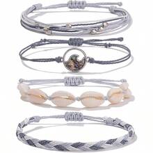FANCY SHINY Wave String Bracelets Braid Puka Shell Bead Bracelets Handmade Cute  Boho Easter Jewelry Gifts For Women - Light Grey - View 1