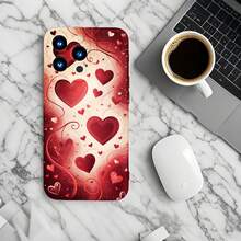 1PC Phone Case,  Red Hearts And Swirls Pattern , Stylish Phone Case, Phone Decoration, All-around Lens Protection, Creative Small Gift, Funny Gift for Boys and Girls - Schwarz - Übersicht 5