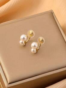 1对时尚仿珍珠铜耳环，蚊香造型夹式耳环，高端优雅，适合日常佩戴和送礼。 - 耳夾 - 查看 8