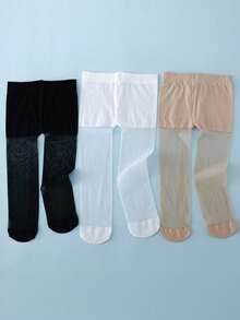 3 Pairs Baby & Girls Plain Lightweight Breathable Anti-Mosquito Seamless Stockings, Comfortable & Soft Leggings Suitable For Daily Wear