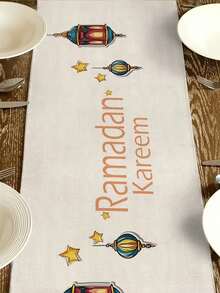 1 chiếc, Khăn trải bàn hình đèn lồng Ramadan, họa tiết sao và trăng, thích hợp trang trí lễ hội, tiệc tùng, nhà bếp, nhà hàng, trang trí nhà cửa mùa xuân, trang trí Ramadan. Kích thước: 13x35.4/47.2/63/72/78.7 inch. - Màu vàng - Xem 5