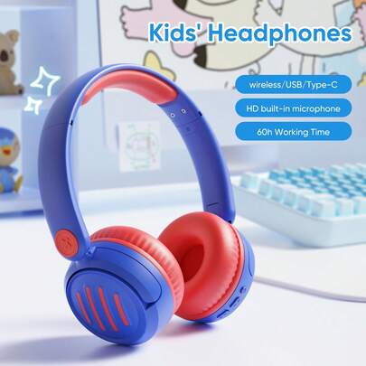 儿童无线耳机，74/85dB，可折叠，高清立体声，含3.5mm耳机线，男女皆宜，可用于学习和娱乐