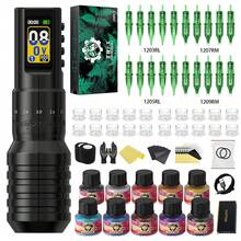 1 Set Wireless Tattoo Maschine Kit mit 20 Stücke gemischten Nadeln, Tinte, einstellbar 2,0-4,2 mm Hübe, Tattoo Stift Stromversorgung Pistole für Permanent Make-up für Künstler, "Kiss of Dragon" - Schwarz - Übersicht 8