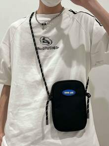 男士字母图案休闲斜挎包，日常百搭 - 黑色 - 查看 1