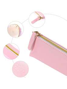 Skórzany piórnik z zamkiem błyskawicznym, organizer na artykuły papiernicze do szkoły, biura, niezbędnych artykułów szkolnych, woreczek na artykuły papiernicze na długopisy, ołówki, markery - Wielokolorowe - Zobacz 11