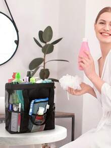 大容量网眼沙滩包，多口袋设计，专为女性和家庭打造，防沙、速干、手提，是夏季海滩度假和户外旅行的必备配件和装备，经久耐用，多功能收纳方案，是海滩度假和泳池派对的理想之选。 - 米色 - 查看 8