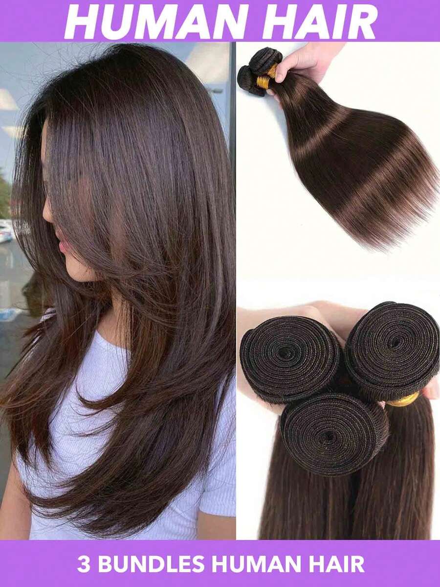 Dark Brown Unprocessed Virgin Brazilian Human Hair Brazilian 22 20 18 Inch Straight 3 Bundles Hair Extensions Grade 8A Remy Human Hair Bundles #2
