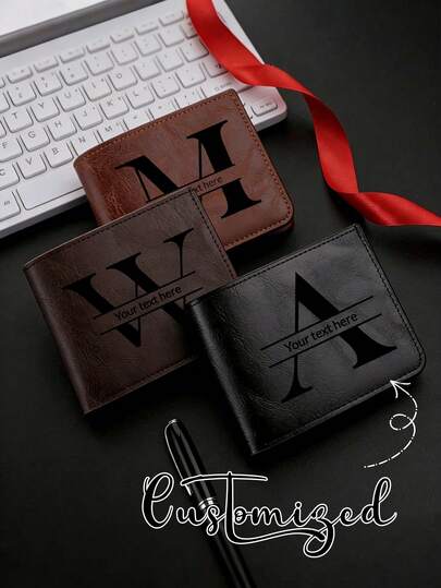 1 buc Portofel scurt personalizat pentru bărbați, material din piele PU, portofel minimalist cu mai multe sloturi din PU, cadou personalizat pentru frate, tată, iubit, aniversare, Ziua Tatălui, Crăciun, Halloween, Ziua Îndrăgostiților, Anul Nou Glamour