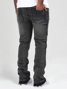 Jeans ajustados y elásticos con efecto desgastado para hombres, estilo casual de calle, adecuados para todas las estaciones - Gris - Ver 6