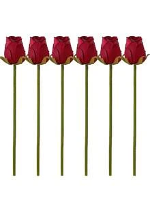 24支仿真丝玫瑰花，逼真玫瑰花束，假玫瑰花茎，适用于情人节、母亲节、家居婚礼派对装饰、桌面摆件、DIY装饰 - 紅色 - 查看 11