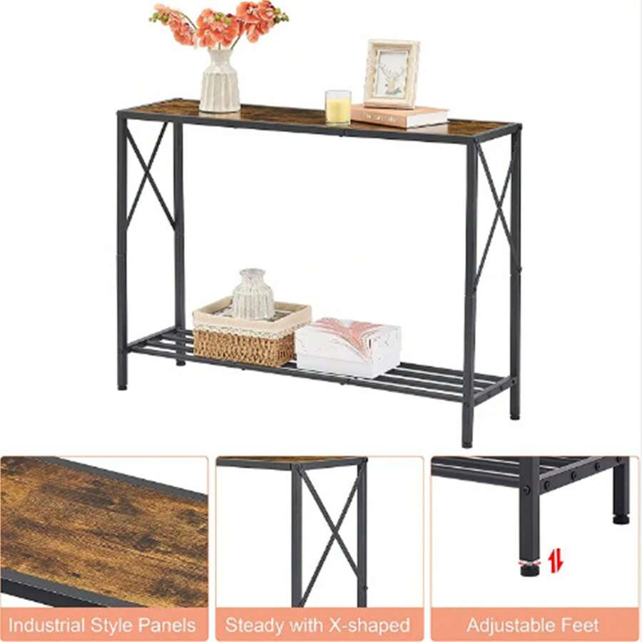 Compact Console Table, Small Sofa Table with Shelf, Entryway Display Stand for Hallways, Bedrooms, Living Rooms, and Farmhouse Decor Credenza, Credenza recibidor de Madera de Capas Gris, Estilo Moderno Mesa de Entrada, Fácil de Montar Mesa recibidor, Las Dimensiones de la Mesa recibidor Entrada Son 106 * 30 * 77(CM) Consola Estrecha de Madera Reciclada 106cm Mesa Pequeña para Entrada, Mesa Delgada para Sofá en Pasillo o Sala Negra - Negro - Ver 1