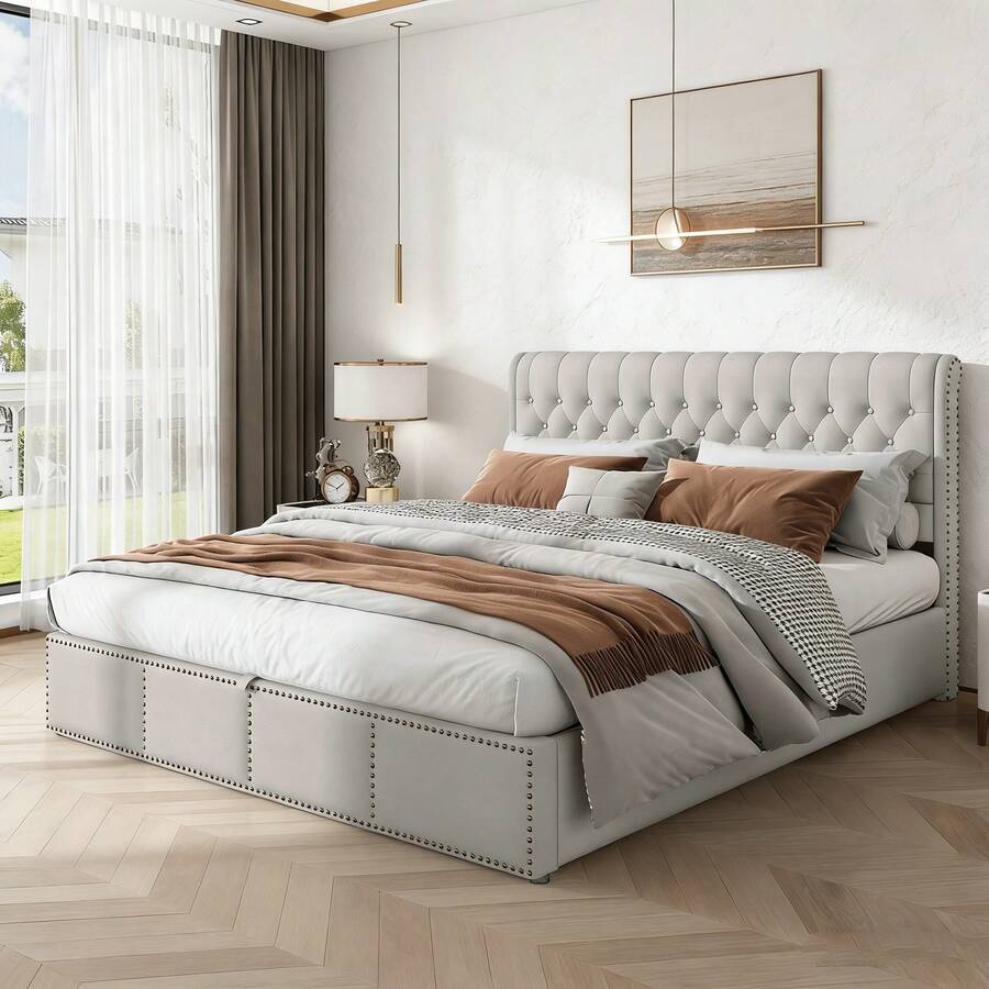 Sängramar - Grå + Linne + 160 cm * 200 cm - Visa 1