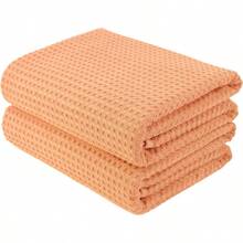 Microfiber Oversize Quick Dry Lint Free Bath Towel 60 X 30 In Set Of 2 Orange Waffle Weave - Orange - View 1