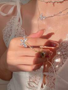 1pc Women's Fashionable Geometric Butterfly Metal Gold Ring, Suitable For Party, Spring - Gold - View 4