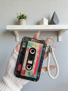Retro Cassette Tape Style Card Holder, Sliding Design, Comes With Anti-Lost Lanyard, Durable, Can Be Used As ID Card Case, Vintage Nostalgic Style Card Wallet With Protective Storage Function - Multicolor - View 5