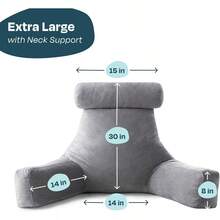 Linenspa - Almohada de Lectura con Soporte para Cuello de Memory Foam en Trozos - Cojín para Leer o Descansar - Soporte para Espalda - Para Niños o Adultos - Extra Largo - Gris - Azul - Ver 2