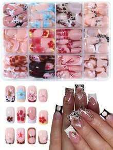 24pcs/Set Medium Square Shiny Colored French Manicure Nail Stickers, Containing Glter, Full Coverage Acrylic False Nails, Inclus 1pc Jelly Gel And 1pc Nail File, Suable For Women And S For Daily Work, Study And Garings - Nhiều màu 16 - Xem 1