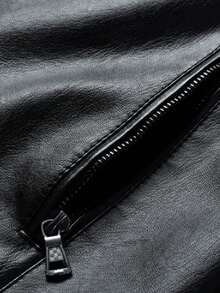 AHTELB 男士酷炫英伦风皮夹克，复古立领休闲摩托车皮衣，送给朋友、丈夫、男友的礼物 - 黑色 - 查看 7