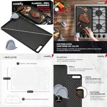 Plancha de Hierro Fundido, Comal Reversible, Parrilla Grill para todo tipo de Estufas, Hornos y Fogatas. Incluye Mini Guantes de Silicona ()(46 x 25.7 cm) - Multicolor - Ver 1