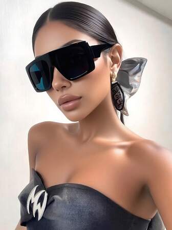 Oversized Plastic Frame Decorative , Beach Vacation Fashion Y2K Style Glasses, Unisex