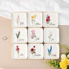 定制生日花卉装饰托盘，定制水彩花卉戒指碟，生日首饰托盘，伴娘礼物，圣诞礼物