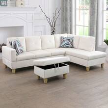 Space-Saving 66.5" L-Shaped Sectional Sofa Set With Ottoman | Plush White Flannel Fabric Living Room Couch | 2 Purchase Options: Complete 3-Piece Set With 2 Throw Pillows Or Ottoman Only | Modern Compact Design, Easy Assembly, Cozy Apartment Furniture - 白色 - 查看 13