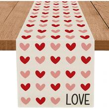 1Pc 13 X 72 Inch Heart-Patterned Polyester Valentine's Day Decorative Table Runner, A Romantic Valentine's Day Decoration In White, Pink, And Red With A "LOVE" Pattern, Stain-Resistant And Heat-Insulating, Perfect For Valentine's Day Parties, Romantic Weddings, And Gatherings With Friends; A Versatile Table Runner Suitable For All Seasons. - Nhiều màu - Xem 7