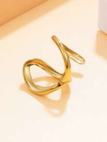 1pc Minimalist Geometric Open Ring, Adjustable Stainless Steel 18K Gold Plated Waterproof Jewelry For Daily Wear - Geometry - View 6