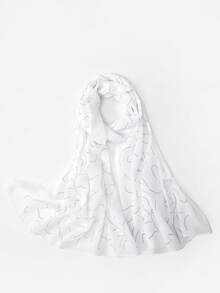 1 buc Eșarfă Hijab din Satin, Culoare Solidă, Model Geometric Asimetric, Decor cu Strasuri, Potrivită pentru Uz Zilnic - alb - Vizualizare 1