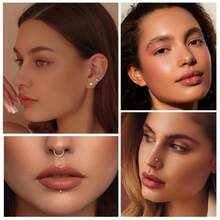 CIZME 20g Threadless Titanium Alloy Lip Ring, Flat Base Cartilage Earring, 6mm/7mm/8mm Tragus/Helix Earrings, Unisex, G23 Push-In Lip Piercing Jewelry With 2mm/3mm/4mm Zirconia Inlaid Top - Silver - View 3