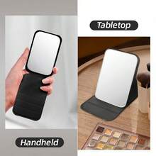 1/3pc Compact Folding Mirror, Mini Travel Size Foldable Mirrors With Stand For Tabletop, Handheld Mirrors - Kính đen - Xem 4