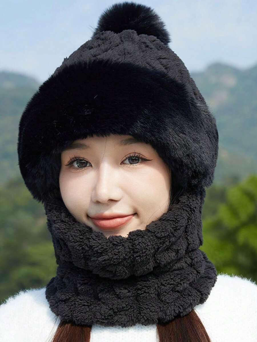 1PC Winter Essential Velvet Hat – Luxuriously Soft & Windproof Design, Cozy Cold-Weather Headwear Perfect For Shielding Against Chilly Winds, Retaining Warmth During Daily Commutes & Elevating Outdoor Activity Outfits - Black - View 1