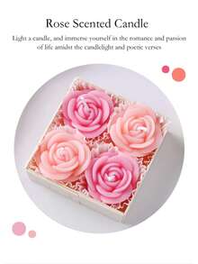 4 Pieces /Set Of Rose Scented Candles, Each Box Contains Four, Pink, Purple, Champagne, White Flower Candles, Lavender Fragrance, Rose Fragrance, Home Decoration, Valentine's Day Gift, Wedding Decoration, Party Table Decoration, Candle Ornaments On The Table, Christmas Gift, Gift For Friends Suitable For Any Occasion: Christmas, Birthday, Mother's Day, Father's Day, Anniversary Gifts, Thanksgiving Day, Valentine's Day - Multicolor - View 7