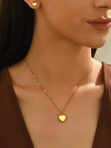 2 件/套不锈钢心形粗链手链和项链，时尚夸张风格，适合街头潮流情人节、妈妈、母亲、母亲节、礼物