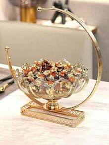 1pc Premium Metal & Glass Crescent Moon Shaped Candy/Fruit Bowl. Non-Slip And Scratch-Resistant Design, Suitable For Placing In The Living Room, Holiday Dining Table Or Restaurant Table. - Gold - View 1