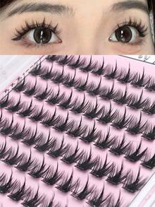 96pcs Natural Single Cluster Self-Adhesive False Eyelashes - Transparent Lash Stems. Realistic Cartoon-Style Lashes, Lightweight And Glue-Free, Dense, Curled And Lengthened. Self-Adhesive Design, Perfect For Bare-Faced Or Natural Makeup. - C - Xem 3