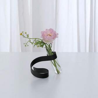 1pc Rotating Iron Frame Hydroponic Glass Vase, Creative Slanted Dry Flower Planter Container, Modern Plant Propagation Station Desktop Flower Pot Test Tube Vase, Can Be Hung Or Placed, Desktop Decor, Iron Material Bedroom Decor, Spring Farmhouse Room Decor, Home Decor, Spring Festival Decor