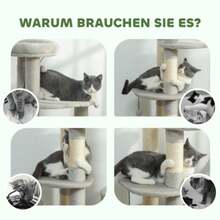 114cm Cat Tree With Cave, Sisal Posts And Multi-Level Platform For Medium Cats Under 6kg, Light Grey - Light Grey - View 3