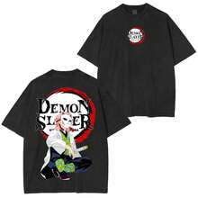 Unisex Anime Vintage Washed Graphic T-Shirt  Oversized Casual Man Women Short Sleeved Tee Y2k Clothes Tops Harajuku - Black - View 3