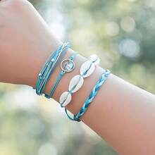 Pulseras de cuerda con onda brillante y elegante, pulseras trenzadas con cuentas de concha puka, joyas hechas a mano, regalos de joyería bohemia de Pascua lindos para mujeres - Azul - Ver 8