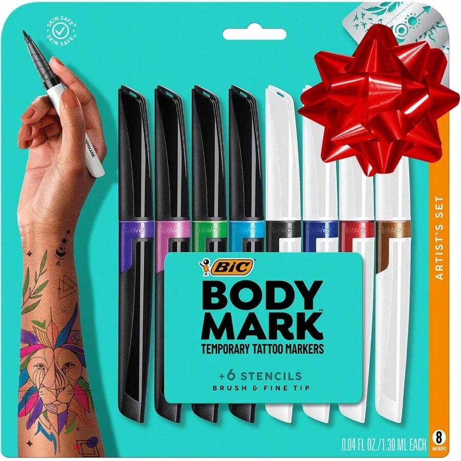 ml BIC BodyMark - Juego de marcadores temporales para tatuajes con colores vibrantes y puntas mixtas paquete de 8 unidades en tinta variada10101 - Setdeartista - Ver 1